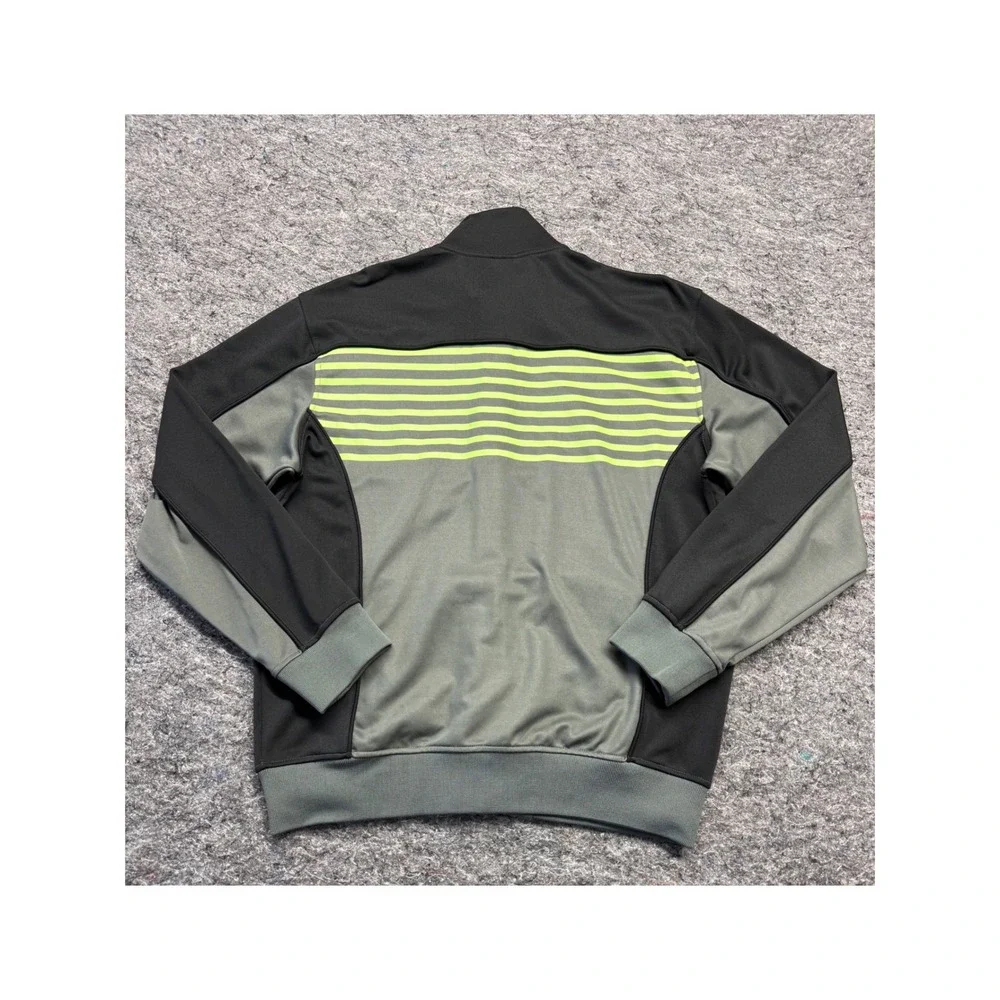 Fox Racing Mens XL Track Jacket Black Grey Neon Green Striped Full Zip 46013